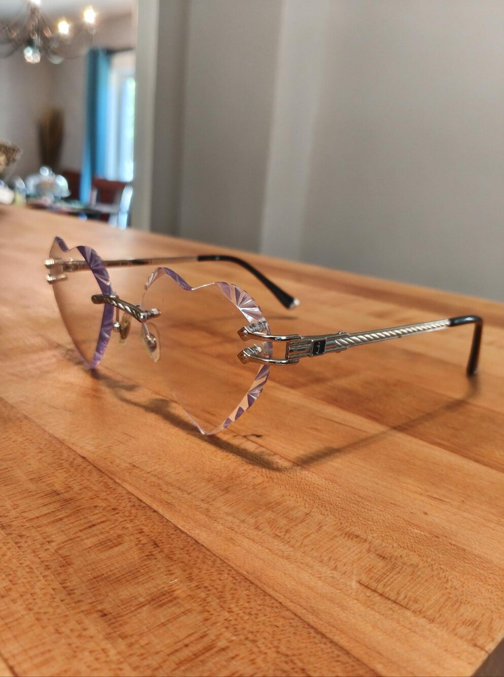 James Oro "Lust" Rimless Heart-Shaped Gem-Cut Sunglasses Silver / Clear-to-Light